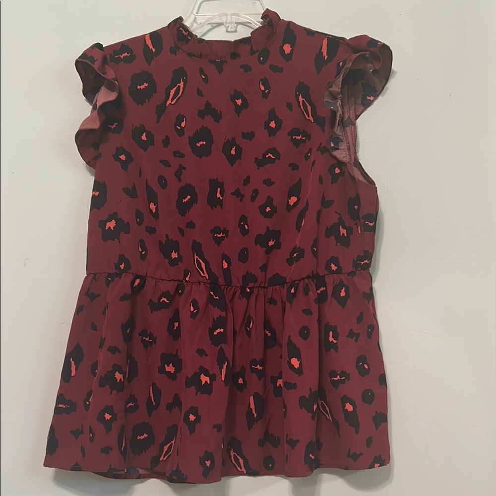 SHEIN Red and Black Ruffled Peplum Blouse. Size 0XL.